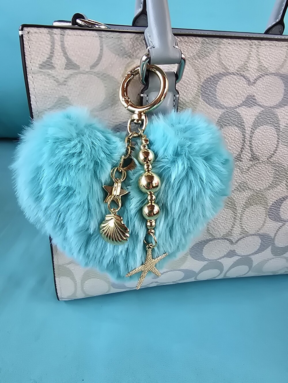 Tropical Heart Keychain Pom Pom / Bag Charm - Picture 4 of 8